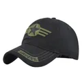 Classic black baseball cap with embroidered army star and olive green military wings design - Adjustable 54-59 / Black
