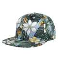 Detailaufnahme des tropischen Blumendrucks auf einer hellblauen Hip-Hop Baseballkappe - Einstellbar 54-59 / Hellblau Tropisch Blatt Blütenblatt Stil