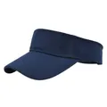 Detail of navy blue canvas sun visor hat featuring a wide brim and decorative stitching - Navy Blue