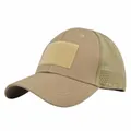 Tactical khaki baseball cap with breathable mesh and front hook and loop patch panel - Khaki