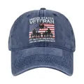 Dettaglio del ricamo United States Veteran sul berretto da baseball in denim lavato blu - 54-60cm Regolabile / Blu navy