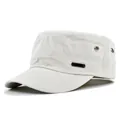 Detail of white cotton cadet cap showing metal air vents and side logo plaque - Adjustable / White