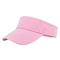 Close-up of pink open top sun visor hat with wide curved brim and cotton twill texture - Pink