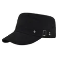 Side view of black cotton canvas cadet cap featuring metallic buckle and rivet details - Adjustable / Black