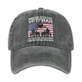 Detailansicht des US-Veteran-Aufdrucks auf einer grau gewaschenen Baumwoll-Baseballkappe - 54-60cm Verstellbar / Armeegrün