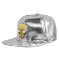 Berretto hip hop in pelle PU argento con motivo serpente e teschio metallico dorato - Regolabile 54-59 / Argento