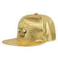 Cappello hip hop dorato con trama a pelle di serpente e stemma a teschio in metallo - Regolabile 54-59 / Oro