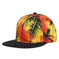 Snapback hat with tropical sunset gradient and black palm tree silhouette design - Adjustable 54-59 / Sunset Orange Gradient Palm Style