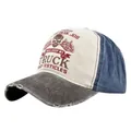 Gorra trucker con estampado de calavera, diseño de malla tricolor y bordado estilo vintage - Ajustable 54-59 / Café y Azul Marino