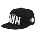 Close-up of DON'T WALK BUT RUN 3D embroidery on black mesh baseball cap - Black Embroidered RUN (Black)
