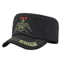 Black cotton cadet cap with golden eagle embroidery and red stars in military style - Adjustable / Black