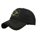 Black cotton military cap with olive green Brazilian flag embroidery in 45-degree view - Adjustable / Black