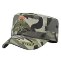 Detail of woodland camouflage military cap with eagle embroidery and star emblem - Adjustable / Camouflage