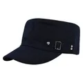 Vintage navy blue cotton cadet cap featuring side strap with silver buckle and rivets - Adjustable / Navy Blue