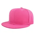 Detail view of the vibrant rose pink flat brim snapback cap in premium cotton twill - Rose Red