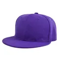 Detailed view of dark purple snapback hat made of textured cotton twill with flat brim - Purple