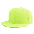 Detail of neon green flat brim baseball cap showing twill texture and ventilation eyelets - Green