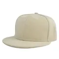 Detail view of a beige flat brim snapback hat showing twill fabric and six-panel structure - Off White