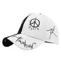 Black and white Route 66 baseball cap with graffiti embroidery and two-tone design - Black and White Patchwork