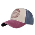 Detalle de gorra Route 66 con bordado de moto y visera con efecto desgastado retro - Ajustable 54-59cm / Burdeos