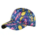 Close-up of tropical flower and butterfly prints on blue satin-finish baseball cap - Adjustable / Royal Blue Bird of Paradise Butterfly (3)