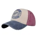 Detalle del bordado vintage Route 66 y visera desgastada en la gorra de béisbol - Ajustable 54-59cm / Azul marino