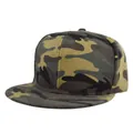 Detailed macro view of camo snapback cap showing durable canvas texture and stitching - Jungle Camouflage