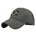 Olive green military cap with embroidered Brazil flag patch and tactical cotton fabric - Adjustable / Green