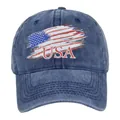 Dettaglio del ricamo 3D USA e della bandiera americana sul berretto da baseball blu - Regolabile / Blu navy
