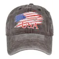 Detail of vintage washed gray baseball cap featuring USA flag print and 3D embroidery - Adjustable / Coffee