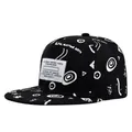 Schwarze Snapback-Cap im Streetstyle mit weißen Graffiti-Mustern und gewebtem Label - Schwarz All-over-Print Graffiti-Stil / Schwarz