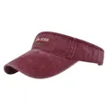 Burgundy New York embroidered cotton open top visor hat with American vintage wash finish - Adjustable / Burgundy