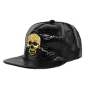 Dettaglio cappello baseball in pelle nera con teschio dorato e trama pelle di serpente - Regolabile 54-59 / Nero