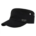 Detail of black military cadet cap featuring a metallic SPORT emblem and side air vents - Adjustable / Black