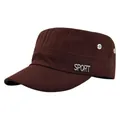 Dark brown cotton canvas cadet cap with a silver metal SPORT emblem on side - Adjustable / Coffee