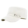 Detail shot of white cotton military cap featuring three silver metal studs on the side - Adjustable / White