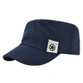Navy blue cotton cadet cap with embroidered star patch on a solid flat top design - Adjustable / Navy Blue