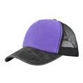 Dettaglio cappello trucker bicolore in tessuto lavato viola e rete nera traspirante - Regolabile / Viola