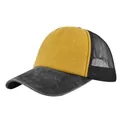 Λεπτομέρεια vintage καπέλου trucker με κίτρινο καμβά και μαύρο δίχτυ στο πίσω μέρος - Ρυθμιζόμενο / Κίτρινο