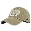 Détail d'une casquette en coton délavé kaki avec broderie 3D Step Up et écusson vintage - Réglable / Kaki