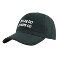 Detail of forest green baseball cap featuring white Where Do Clouds Go embroidery - Army Green