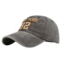 Detail of premium 3D embroidery and washed canvas texture on this vintage New York 92 cap - Adjustable / Coffee