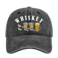 Vintage gewaschene dunkelgraue Baseballkappe mit weißem WHISKEY-Print und Grafik - Schwarz
