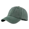 Detailed close-up of dark green washed cotton baseball cap with six-panel construction - Adjustable / Grass Green