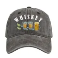 Detail der vintage-anthrazitfarbenen Baumwoll-Basecap mit Whiskey-Grafik und gebogenem Schirm - Kaffeebraun
