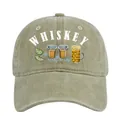 Detail der olivgrünen Whiskey-Mesh-Baseballkappe mit kreativem Getränke-Print-Design - Khakigrün