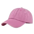 Detailed view of washed pink cotton baseball cap showing fabric texture and stitching - Adjustable / Pink