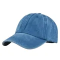 Side view of washed blue cotton baseball cap showing classic six-panel design and curved brim - Adjustable / Lake Blue