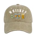 Detailansicht der khakifarbenen Vintage-Baseballkappe mit WHISKEY-Aufdruck und Motiven - Khaki