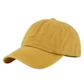Detailed close-up of reinforced stitching on mustard yellow washed cotton baseball cap - Adjustable / Yellow